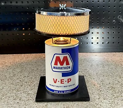 Authentic Marathon Oil Can Lamp With Chrome Air Cleaner Shade • $99