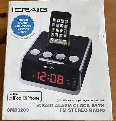 ICraig Black Alarm Clock With FM Radio Plays & Charges Ipod Iphone CMB3209 • $18