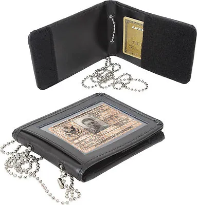 $21.99 • Buy Black Leather Law Enforcement ID Holder With Neck Chain Style 1138