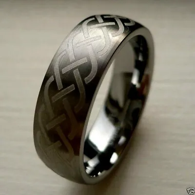 Tungsten Carbide Men's Celtic Laser Pattern 7mm Wedding Band Size 7-13 Free Ship • $26.99