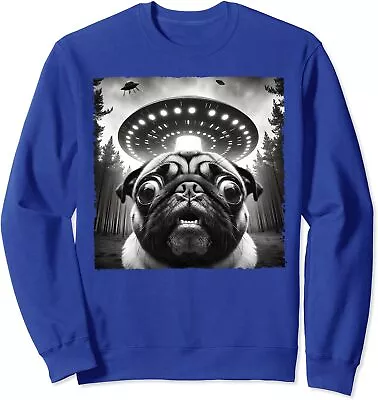 Funny Meme Pug UFO Retro Alien Pug Dog UFO Selfie Unisex Crewneck Sweatshirt • $25.99