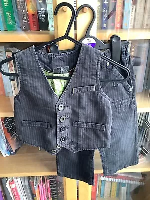 Boys 18-24 Months Next Dark Grey Striped Waistcoat And Trousers Set Wedding • £5.99