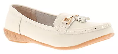 Love Leather Womens Flat Shoes Nautical Leather Slip On White UK Size • £24