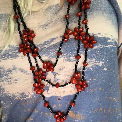 Tropical Floral Beaded Island Seed Long Layered Fashion Maui Necklace Hawaii • $15