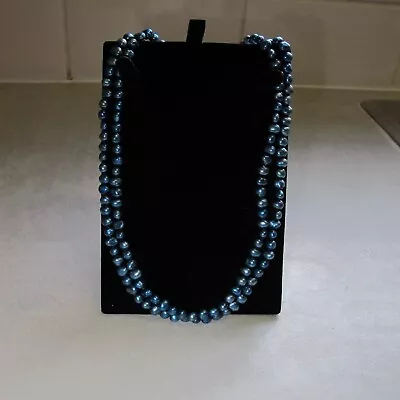 Honora Freshwater  2 Strand Necklace   Blue  925 Silver Clasp 46cm • £15