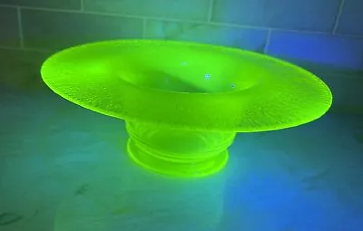 Yellow Green Uranium Glass Compote Console Bowl Opalescent Finish 9” • $65