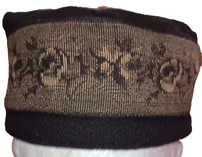 SMOKING CAP Reproduction 1800's Victorian Style Black Wool Gold Trim  Size L • $25