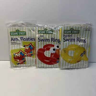 Vintage Sesame Street Swim Ring + Pool Arm Floaties Lot Of 3 Elmo Big Bird NEW • $45