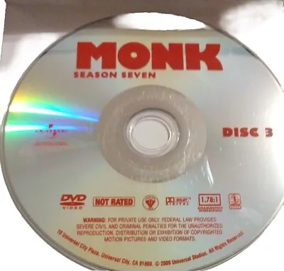 Monk - Season Seven (DVD Disc 3 Only 2009) Seventh • $4.60