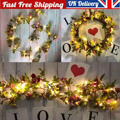 20LED Artificial Rose Flower Garland With Lights Rose Vine Fairy String Lights • £6.79