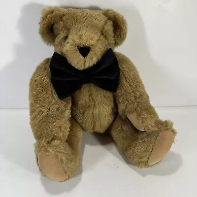 Vermont Teddy Bear Black Velvet Bowtie Jointed 16” Authentic Light Brown Plush • $28.95