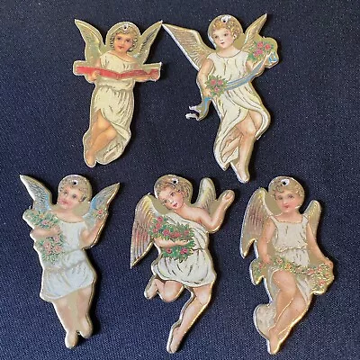 5 Vintage ANGELS Merrimack Die Cut Cardboard Christmas Packages Tags 1979 • $4