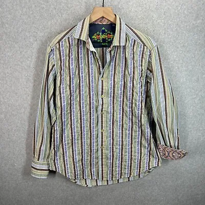 Robert Graham Mens M Ruffle Frill Stripe Paisley Flip Cuff Shirt Button Up EUC • $28.79