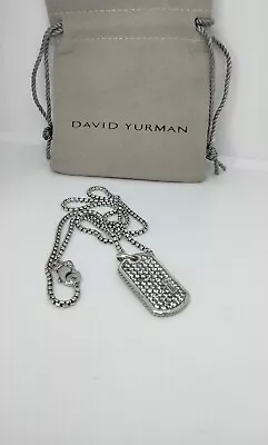 David Yurman Silver Exotic Stones Pave Gray Sapphire Dog Tag 19mm X 34mm Pendant • $299