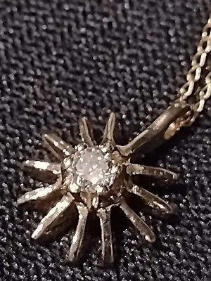 Vintage 14kt Diamond Solitaire Sunburst Setting 22  Open-link Chain Necklace • $475