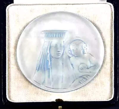 R LALIQUE Saint Virgin Rene Lalique Glass R.Lalique Glass Madonna Medallion RARE • £1250