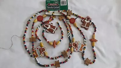 Vintage Novelty Style Wood Beaded Gingerbread Theme Christmas Garland 9Ft • $14.99