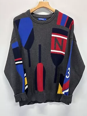 Vtg Men’s Nautica Blue Sail Rowing Sweater Sz XL Crew Neck Oars Preppy Knit Sail • $28