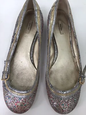 MIU MIU Multi-Color Sparkle Glitter Ballet Flats Shoes 38 • $55
