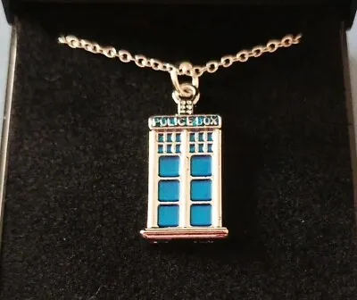 TARDIS Dr Who. Blue Enamel.  Pendant Necklace. Tibetan Silver. Boxed Gift Idea • £8.99