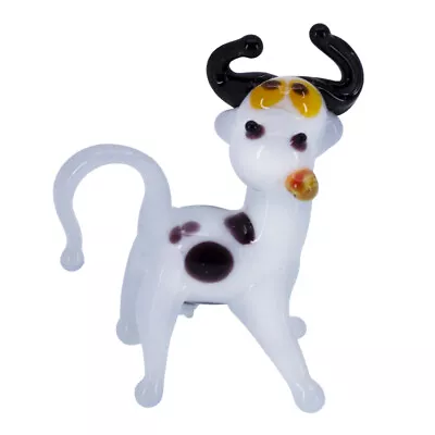 Miniature Tiny Lampwork Hand Blown Glass White Spotted Cow Figurine New • $3.74