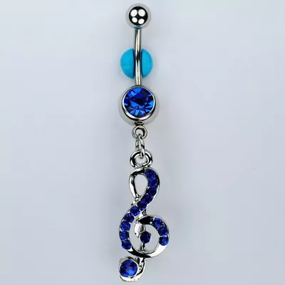 G-Clef Music Note Dangle Belly Button Navel Ring BLUE Piercing Jewelry (C12) • $6.69