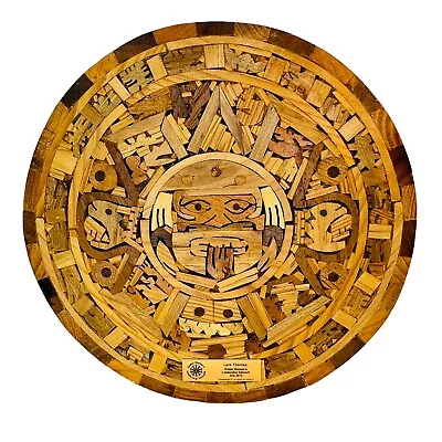 Aztec Mayan Calendar Mexico Hand Carved Inlay Vintage Wooden Wood Art Mexican • $45.87