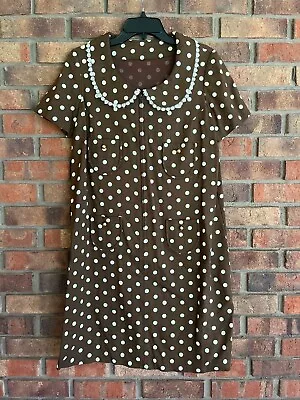 Vintage 1950s 1960s Polka Dot Dress Peter Pan Collar Brown/White Short Sleeve • $49.99