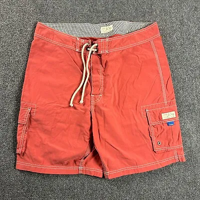 J Crew Swim Trunks Mens 36 Red Cargo Shorts Drawstring 100% Nylon Adults • $16.95