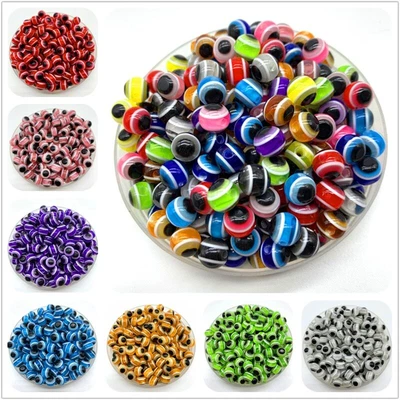 $1.45 • Buy 50pcs Evil Eye Beads Round Stripe Spacer Beads For Jewelry Making DIY Charms 💫