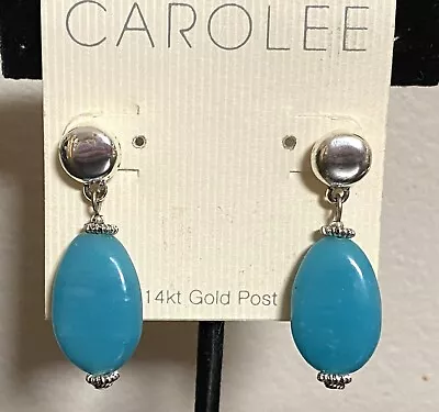 Vintage Carolee Turquoise Color Dangle Earrings 14KT Gold Posts • $14.99