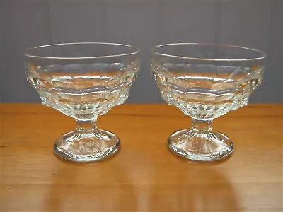 2 X Vintage Clear Glass Footed Grapefruit Sundae Fruit Dessert Dishes Jacobean • £5.99