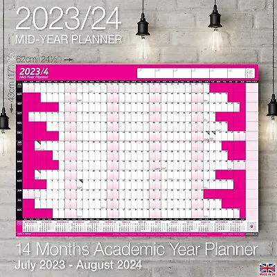 £3.19 • Buy 2023-2024 Mid-Yearly A2 Wall Calendar Planner 14 Month Academic Home Office PINK