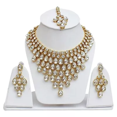 Indian Bollywood Gold Plated Ethnic Kundan Bridal Choker Necklace Jewelry Set • $20