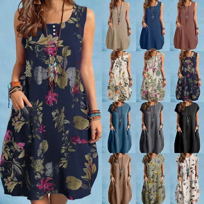 ZANZEA Women Sleeveless Tank Dress Floral Holiday Party Loose Summer Sundress • $16.99