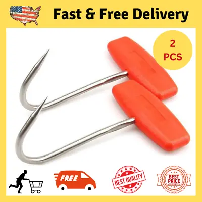 2PCS Meat Hooks For Butchering T-Shaped Boning Hooks With Handle Stainless Steel • $16.98