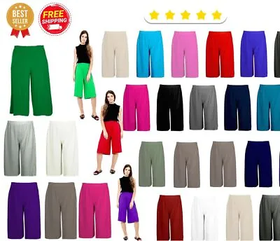 Women's 3/4 Length Wide Leg Culottes Palazzo Pants 8-26 Stylish Comfort Plus Siz • £6.99