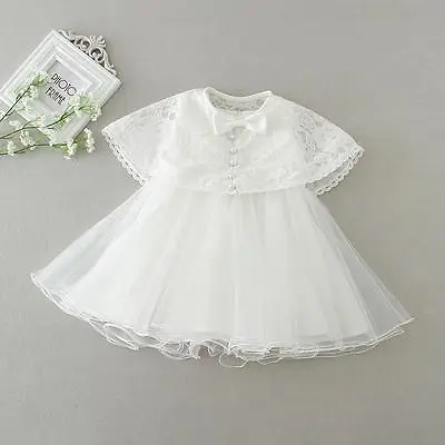£19.99 • Buy Elegant Bow Christening Gown Lace Baptism Dress Baby Christening Dress With Cape