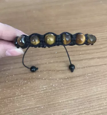 8mm Men's Tiger Eye Stone Adjustable Macrame Bracelet NWOT • $12.99