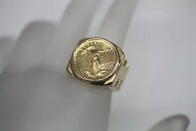 1986 1/10 Oz. American Eagle 22K Gold Coin 14K Setting Men's Pinky Ring Size 4 • $1275