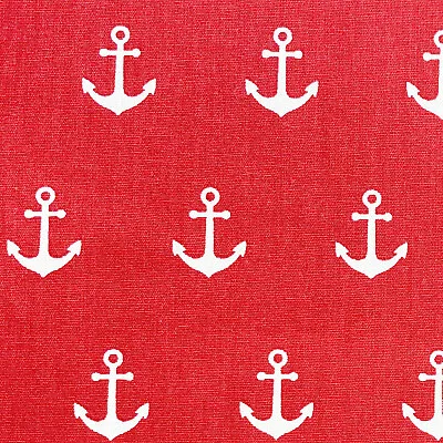 Cotton Fabric Red & White Nautical Boat Anchors Craft Fabric Material Metre • £5.99