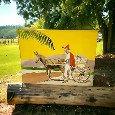 Mexican Man With Burro And Cart Vintage Mid Century Unframed Art Print • $39.87