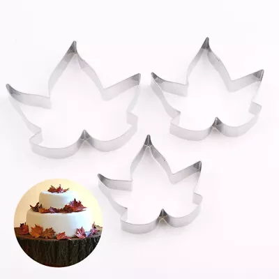  3pcs Maple Leaf Stainless Steel Fondant Cookie Cutter Set Fruit Cake Molds • $9.64