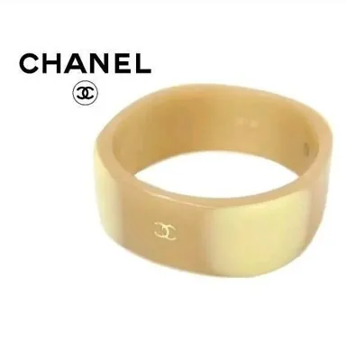 Vintage Chanel Cc Resin Bangle Bracelet France Circa 01.. Cream & Caramel  • $585