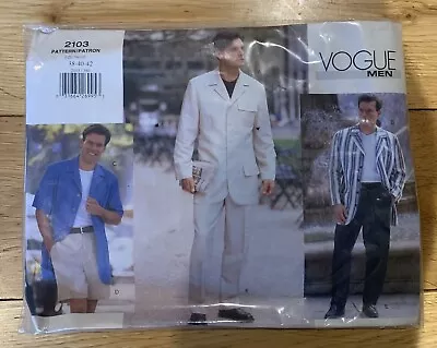 VINTAGE 1980’s VOGUE MENS SEWING PATTERN 2103 JACKET TROUSERS SHORTS 38-40-42 • £9.99