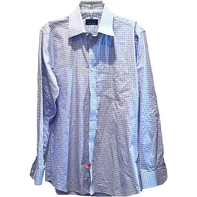 Maxwells Mens Long Sleeve Dress Shirt Size Large Blue Windowpane Plaid Check • $10.67