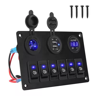 6 Gang 12V Switch Panel Control USB ON-OFF LED Rocker Toggle For Car Boat Marine • $29.45