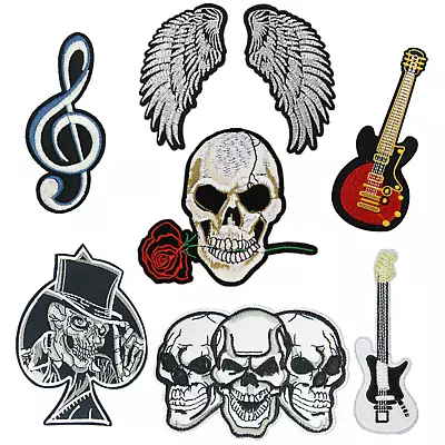 Embroidered Skull Guitar Angel Iron-on Sew-on Fabric Applique Patch Badge UK • £2.25