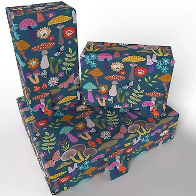Magical Mushrooms: 3 Sheets & Tags 100% Recycled Birthday Gift Wrapping Paper • £6.95