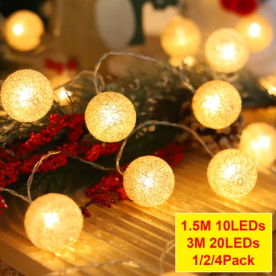 £6.39 • Buy 10/20LED Cotton Ball Fairy Lights String Globe Lamp Kids Bedroom Home Decoration